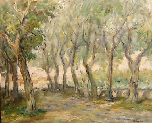 Viottolo alberato, sd 1947-’54, olio su tavoletta, Napoli, collezione privata